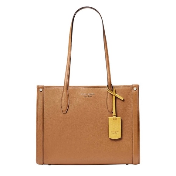 Kate Spade New York Bungalow Tan Pebbled Leather Medium Market Tote Shoulder Bag - Picture 3 of 9